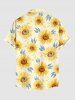 Plus Size Sunflowers Leaf Print Buttons Pocket Hawaii Shirt For Men -  