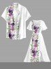 Robe mi-longue hawaïenne fendue à imprimé rose et feuilles grande taille - Blanc XXS