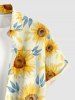 Plus Size Sunflowers Leaf Print Buttons Pocket Hawaii Shirt For Men -  
