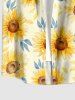 Plus Size Sunflowers Leaf Print Buttons Pocket Hawaii Shirt For Men -  