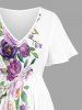 Plus Size Rose Flowers Leaf Print Split Hawaii Midi Dress -  