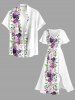 Plus Size Rose Flowers Leaf Print Split Hawaii Midi Dress -  