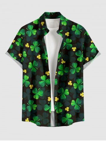 Chemise à boutons et poches pour homme, grande taille, motif clous de girofle et feuilles, pour la Saint-Patrick - GREEN - 6XL