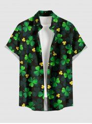 Plus Size St. Patrick's Day Cloves Leaf Print Buttons Pocket Shirt For Men -  