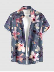 Chemise hawaïenne grande taille pour homme, à imprimé floral tropical et feuilles, boutons et poche. - Concorde XL