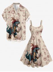Dinosaur Pirate Ship Rudder Print Plus Size Matching Hawaii Beach Outfit For Couples -  