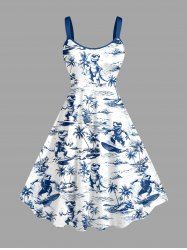Coconut Tree Dinosaur Sea Waves Print Hawaii Tank Dress -  
