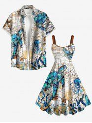 Turtle Sailor Coloured Glass Print Plus Size Matching Hawaii Beach Outfit For Couples -  