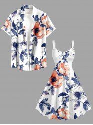 Flower Leaf Print Plus Size Matching Hawaii Beach Outfit For Couples -  