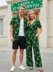 St. Patrick's Day Cloves Leaf Print Plus Size Matching Outfit For Couples -  