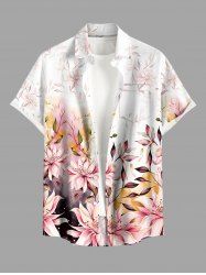 Chemise hawaïenne grande taille pour homme, à imprimé floral et feuilles ombré, boutons et poche. - Rose  XL