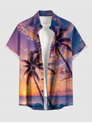 Coconut Tree Cloud Seascape Print Buttons Pocket Hawaii Shirt For Men -  