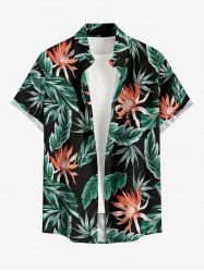 Chemise hawaïenne grande taille à imprimé floral et feuilles, boutons et poche pour homme - Noir S
