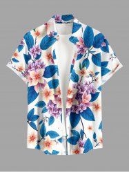 Chemise hawaïenne grande taille à imprimé floral et feuilles, boutons et poches pour homme - Bleu M