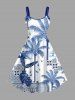 Coconut Tree Tropical Leaf Blue and White Porcelain Style Print Matching Hawaii Beach Outfit For Couples -  
