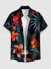 Ensemble de plage hawaïen assorti pour couples, imprimé feuilles tropicales et fleurs d'hibiscus, grandes tailles - Noir 