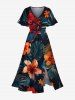 Ensemble de plage hawaïen assorti pour couples, imprimé feuilles tropicales et fleurs d'hibiscus, grandes tailles - Noir 