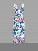 Flowers Leaf Print Hawaii Ruffles Split Surplice Dress -  
