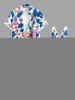 Flowers Leaf Print Hawaii Ruffles Split Surplice Dress - Bleu L