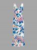 Flowers Leaf Print Hawaii Ruffles Split Surplice Dress - Bleu L