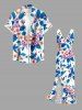 Flowers Leaf Print Hawaii Ruffles Split Surplice Dress -  