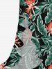 Flowers Tropical Leaf Print Hawaii Ruffles Split Surplice Dress -  
