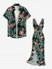 Robe hawaïenne à imprimé floral tropical et feuilles, à volants et fente cache-cœur - Noir S