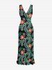 Robe hawaïenne à imprimé floral tropical et feuilles, à volants et fente cache-cœur - Noir S