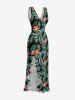 Robe hawaïenne à imprimé floral tropical et feuilles, à volants et fente cache-cœur - Noir S