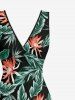 Robe hawaïenne à imprimé floral tropical et feuilles, à volants et fente cache-cœur - Noir S