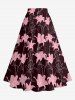 Lily Flower Print Hawaii Split A Line Skirt - Rouge foncé L