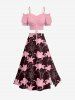 Lily Flower Print Hawaii Split A Line Skirt - Rouge foncé L