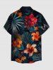 Hibiscus Flowers Tropical Leaf Print Buttons Pocket Hawaii Shirt For Men - Noir XL