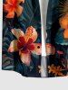 Hibiscus Flowers Tropical Leaf Print Buttons Pocket Hawaii Shirt For Men - Noir XL