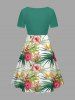 Hibiscus Flower Tropical Leaf Print Cinched Hawaii Dress -  
