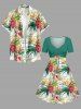 Hibiscus Flower Tropical Leaf Print Cinched Hawaii Dress -  