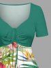 Hibiscus Flower Tropical Leaf Print Cinched Hawaii Dress -  
