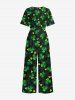 Combinaison hawaïenne grande taille à imprimé clous de girofle et feuilles, col en V, jambes larges, style Saint-Patrick - Vert L