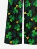 Combinaison hawaïenne grande taille à imprimé clous de girofle et feuilles, col en V, jambes larges, style Saint-Patrick - Vert L