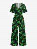 Combinaison hawaïenne grande taille à imprimé clous de girofle et feuilles, col en V, jambes larges, style Saint-Patrick - Vert L