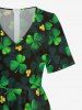 Combinaison hawaïenne grande taille à imprimé clous de girofle et feuilles, col en V, jambes larges, style Saint-Patrick - Vert L