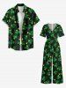 Combinaison hawaïenne grande taille à imprimé clous de girofle et feuilles, col en V, jambes larges, style Saint-Patrick - Vert L