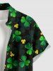 Plus Size St. Patrick's Day Cloves Leaf Print Buttons Pocket Shirt For Men -  