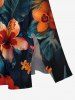 Hibiscus Flowers Tropical Leaf Print Split Hawaii Midi Dress - Noir XS