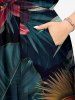 Hibiscus Flowers Tropical Leaf Print Split Hawaii Midi Dress - Noir XS
