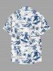 Chemise hawaïenne grande taille pour homme, imprimé cocotiers, dinosaures et vagues, avec poches et boutons. - Bleu XL