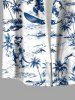 Chemise hawaïenne grande taille pour homme, imprimé cocotiers, dinosaures et vagues, avec poches et boutons. - Bleu XL