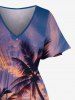 Robe midi fendue hawaïenne à imprimé cocotiers et nuages pour grandes tailles - Bleu Ciel L