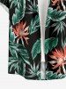 Chemise hawaïenne grande taille à imprimé floral et feuilles, boutons et poche pour homme - Noir S