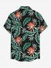 Chemise hawaïenne grande taille à imprimé floral et feuilles, boutons et poche pour homme - Noir S